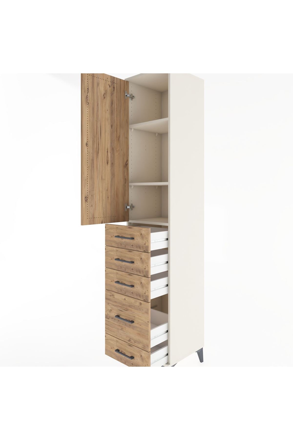 Hyperion Dolap 3 Raflı 5 Çekmeceli Tek Kapaklı 44x44x221 Aytaşı-Çam