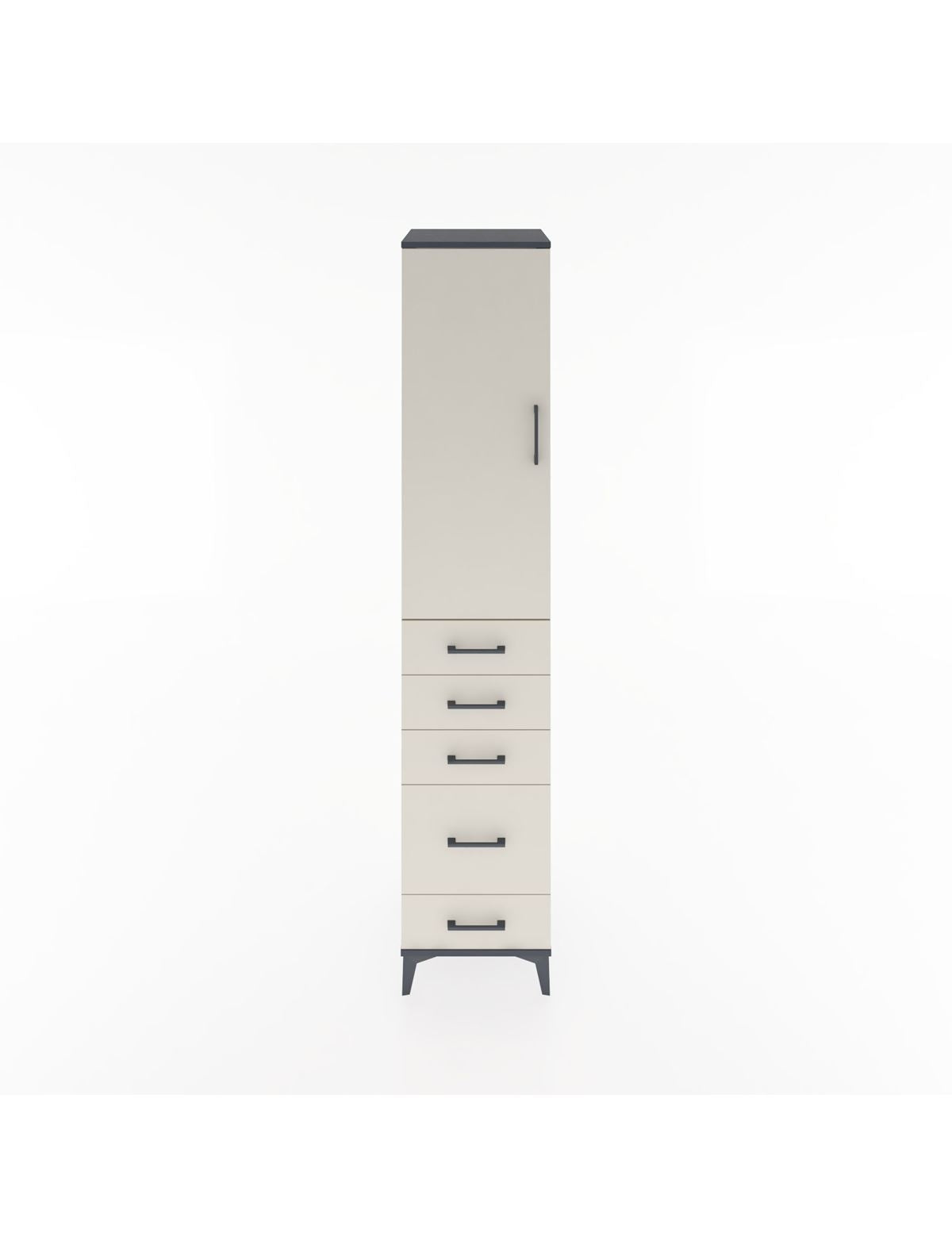 Hyperion Dolap 3 Raflı 5 Çekmeceli Tek Kapaklı 44x44x221 Antrasit-Aytaşı