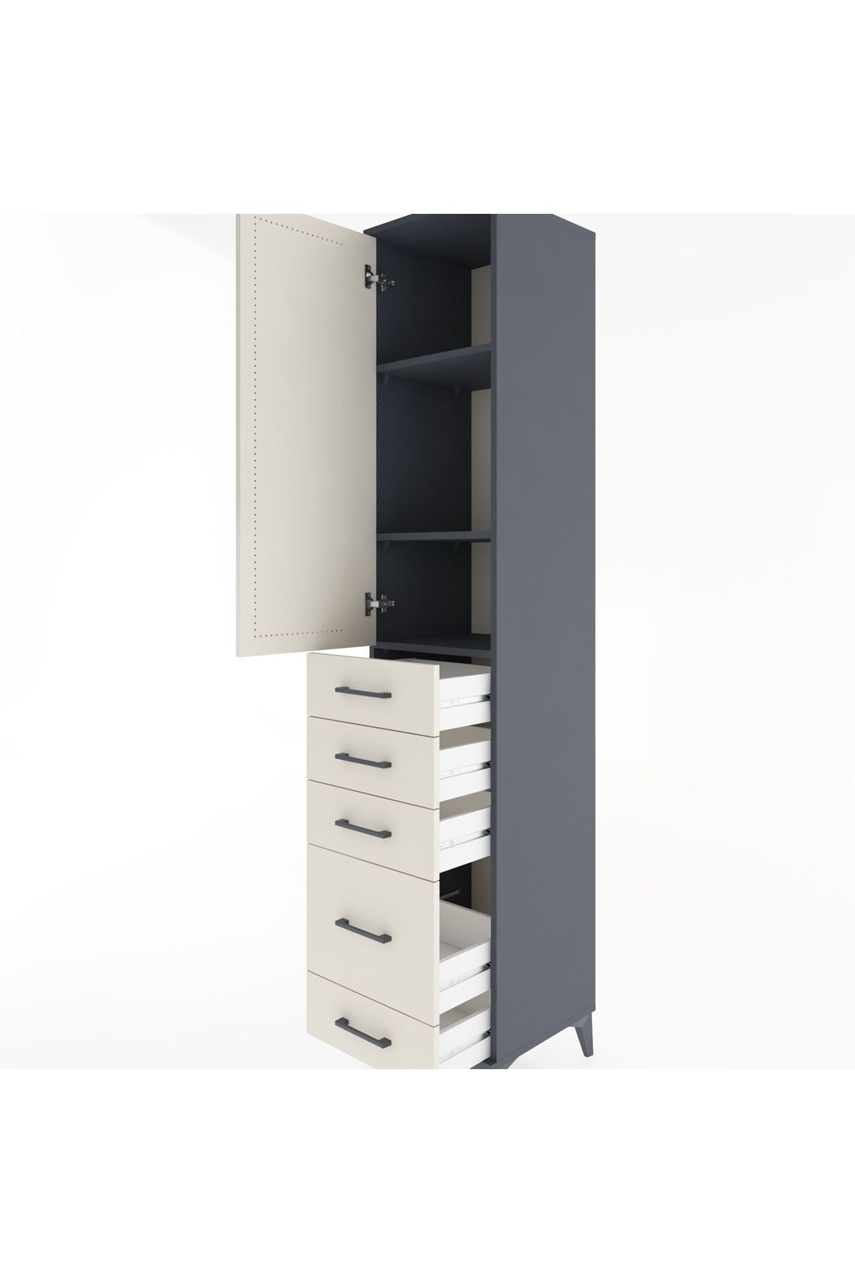Hyperion Dolap 3 Raflı 5 Çekmeceli Tek Kapaklı 44x44x221 Antrasit-Aytaşı