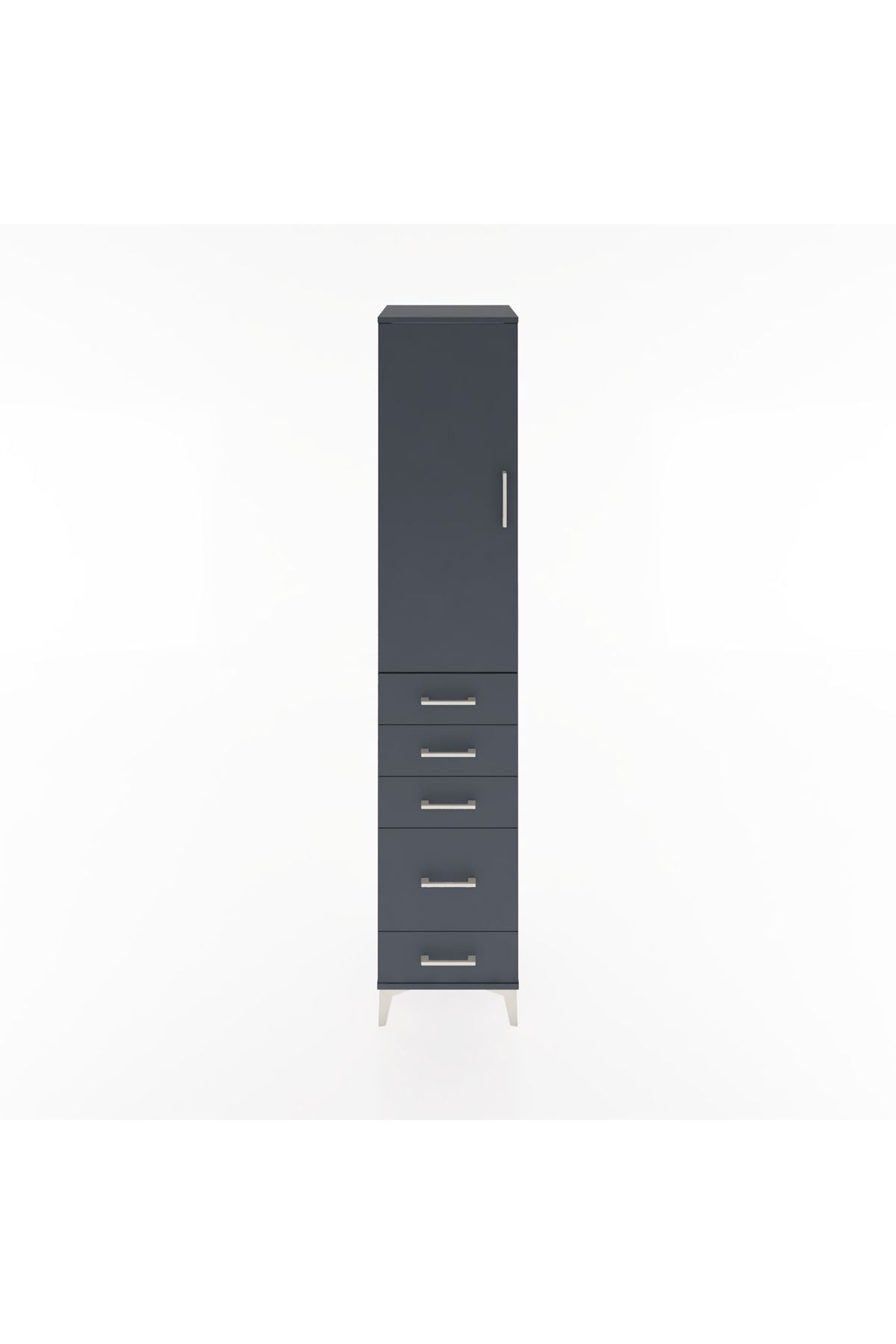 Hyperion Dolap 3 Raflı 5 Çekmeceli Tek Kapaklı 44x44x221 Antrasit-Antrasit