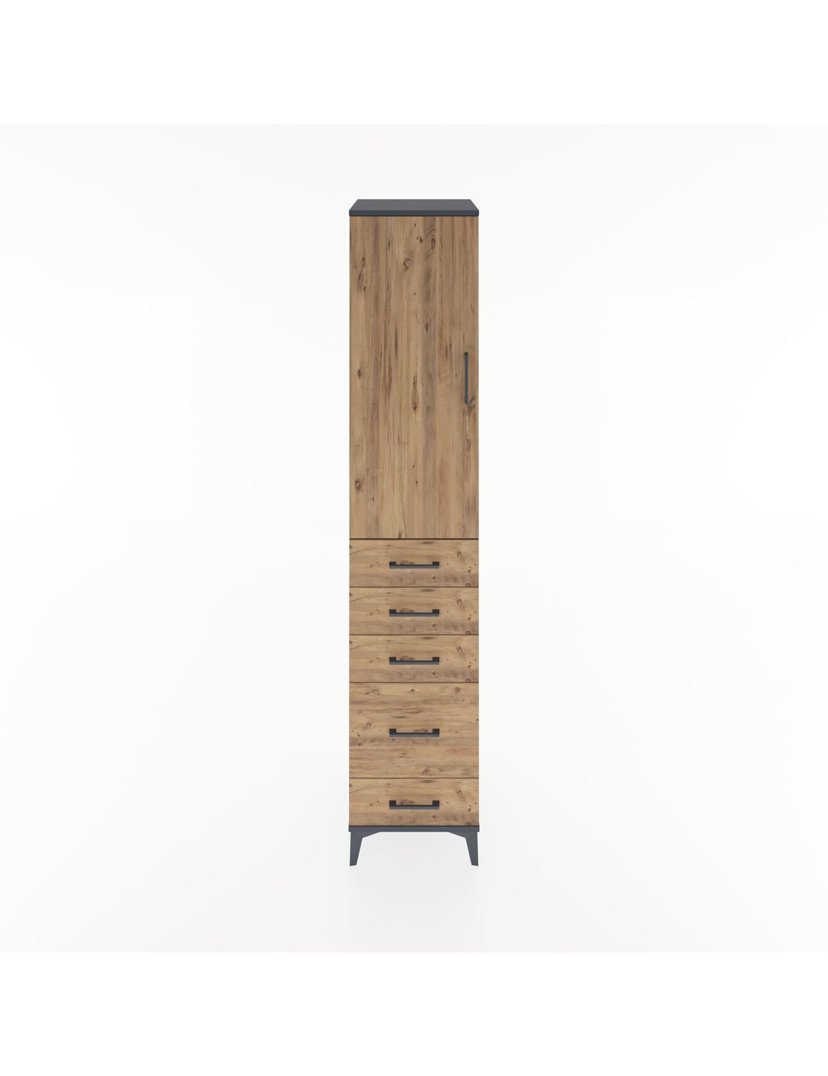 Hyperion Dolap 3 Raflı 5 Çekmeceli Tek Kapaklı 44x44x221 Antrasit-Çam