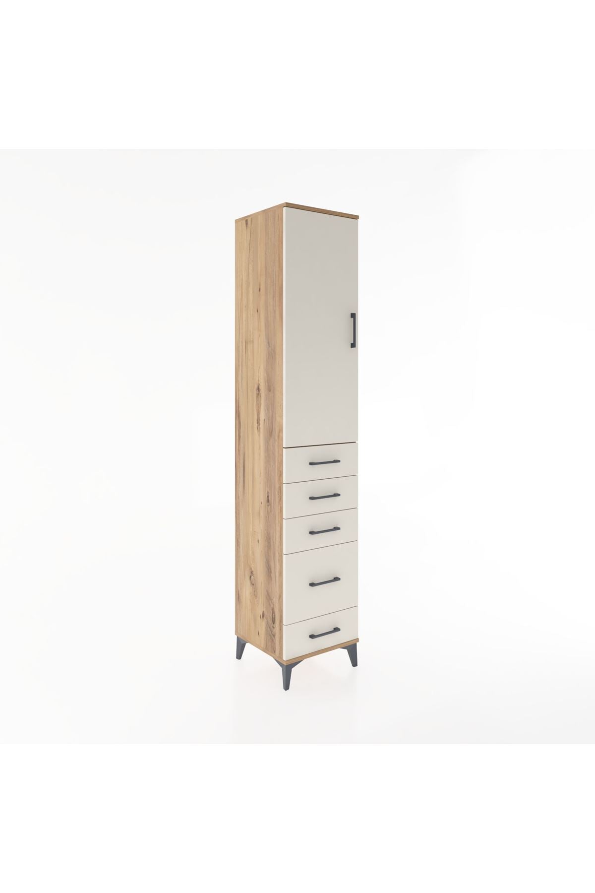 Hyperion Dolap 3 Raflı 5 Çekmeceli Tek Kapaklı 44x44x221 Çam-Aytaşı