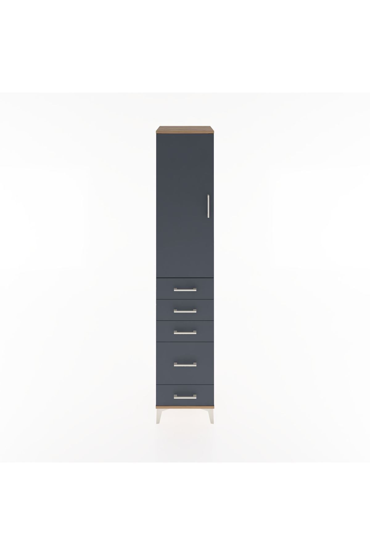 Hyperion Dolap 3 Raflı 5 Çekmeceli Tek Kapaklı 44x44x221 Çam-Antrasit