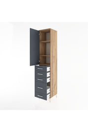 Hyperion Dolap 3 Raflı 5 Çekmeceli Tek Kapaklı 44x44x221 Çam-Antrasit