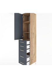 Hyperion Dolap 3 Raflı 5 Çekmeceli Tek Kapaklı 44x44x221 Çam-Antrasit