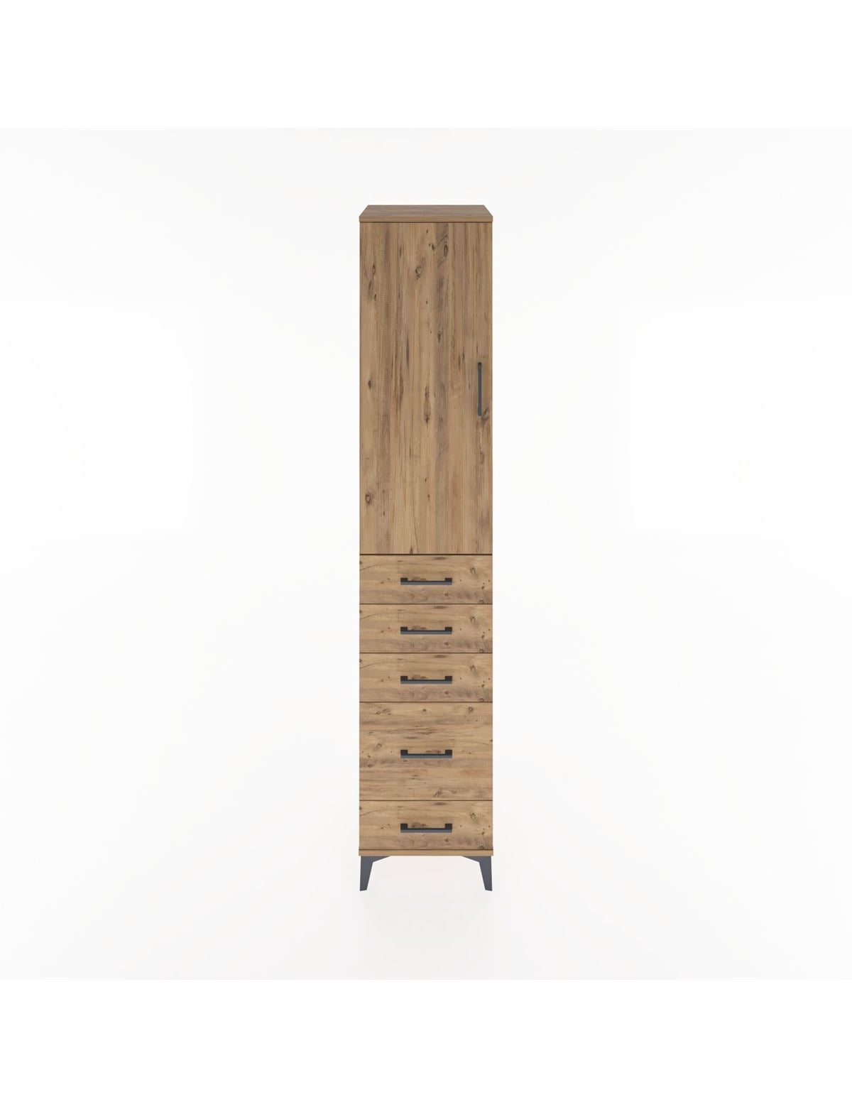 Hyperion Dolap 3 Raflı 5 Çekmeceli Tek Kapaklı 44x44x221 Çam-Çam