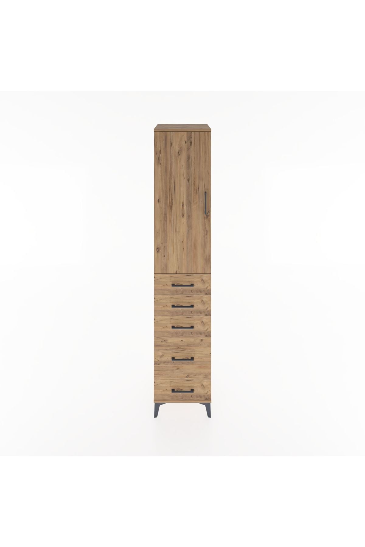 Hyperion Dolap 3 Raflı 5 Çekmeceli Tek Kapaklı 44x44x221 Çam-Çam