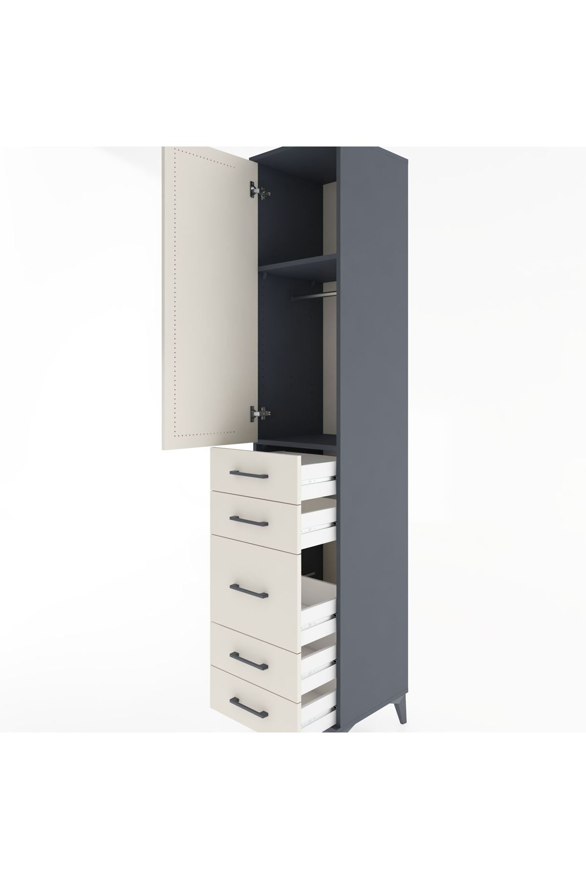 Hyperion Dolap 2 Raflı 5 Çekmeceli Tek Askılı 44x44x221 Antrasit-Aytaşı