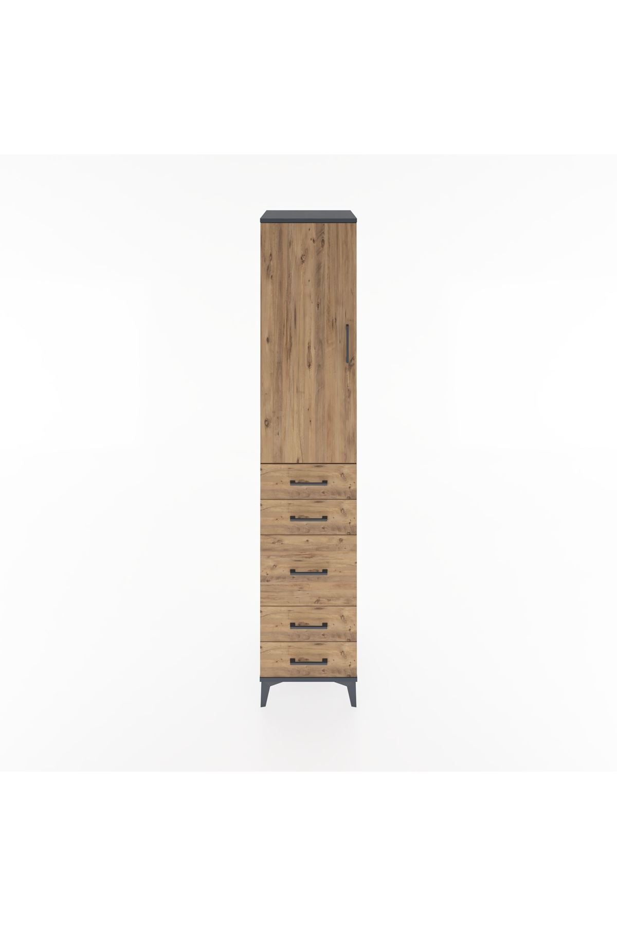 Hyperion Dolap 2 Raflı 5 Çekmeceli Tek Askılı 44x44x221 Antrasit-Çam