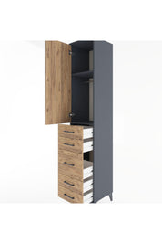 Hyperion Dolap 2 Raflı 5 Çekmeceli Tek Askılı 44x44x221 Antrasit-Çam