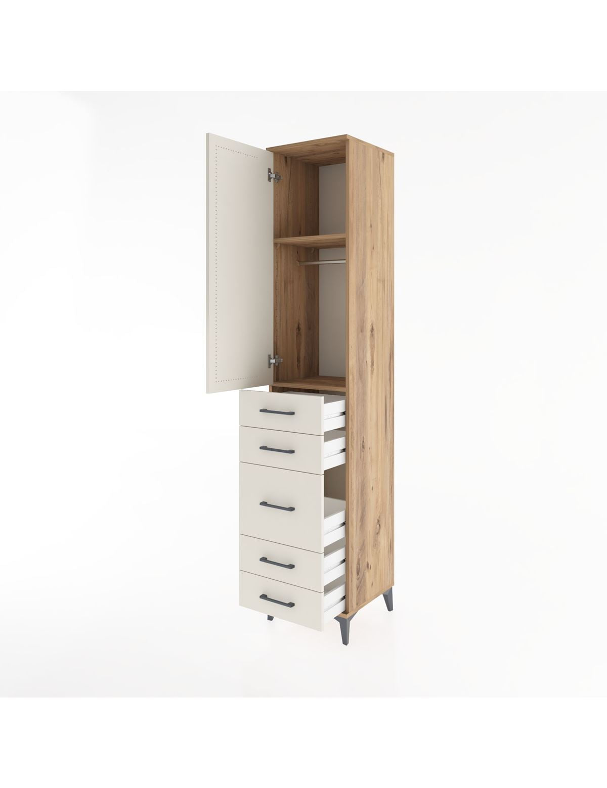 Hyperion Dolap 2 Raflı 5 Çekmeceli Tek Askılı 44x44x221 - S61M114V7B
