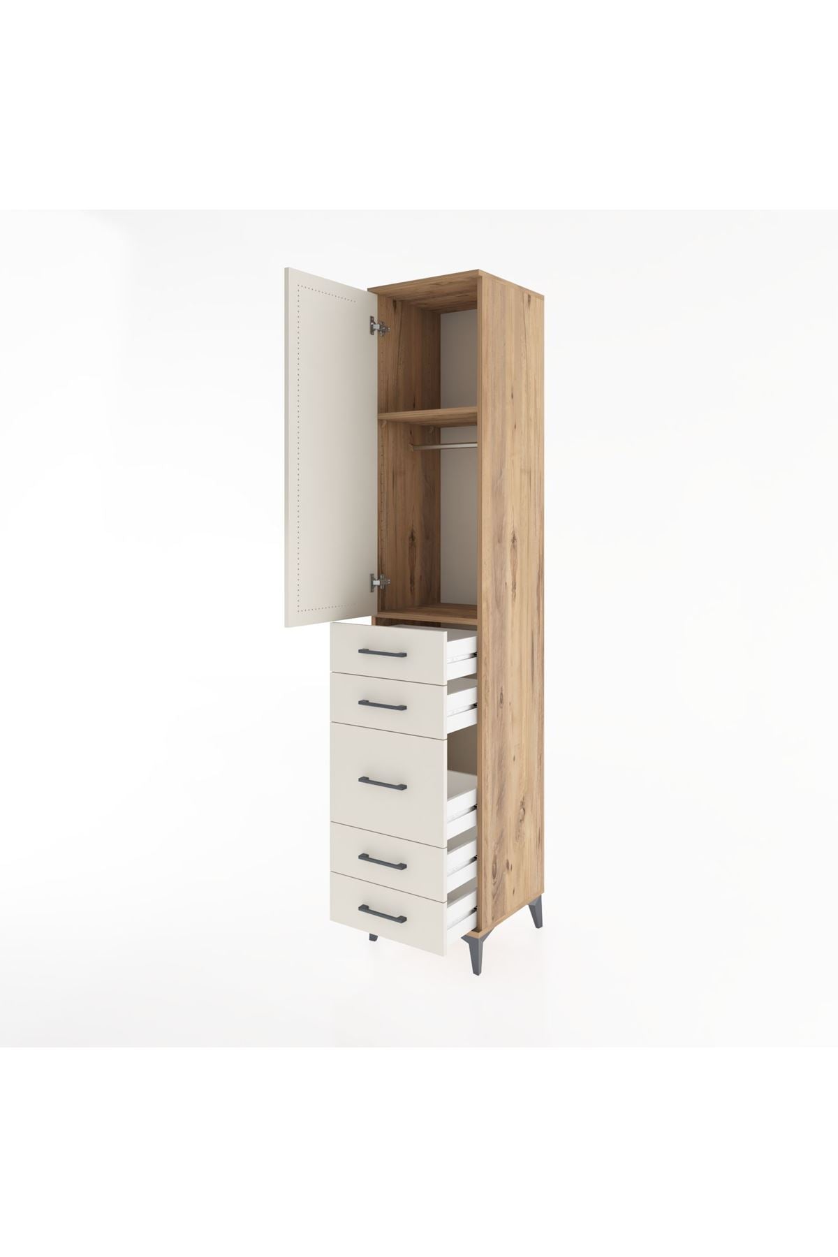 Hyperion Dolap 2 Raflı 5 Çekmeceli Tek Askılı 44x44x221 Çam-Aytaşı