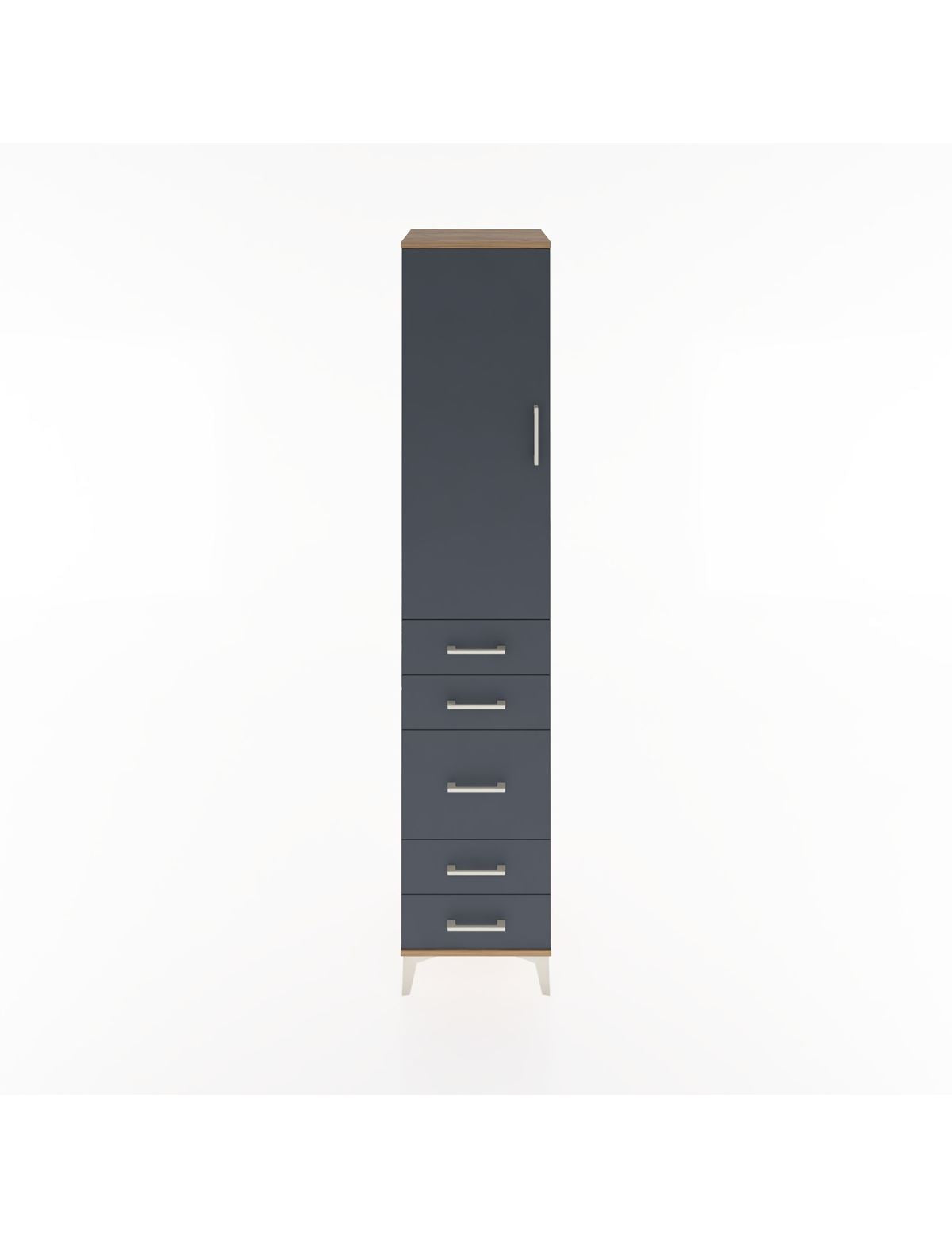 Hyperion Dolap 2 Raflı 5 Çekmeceli Tek Askılı 44x44x221 Çam-Antrasit