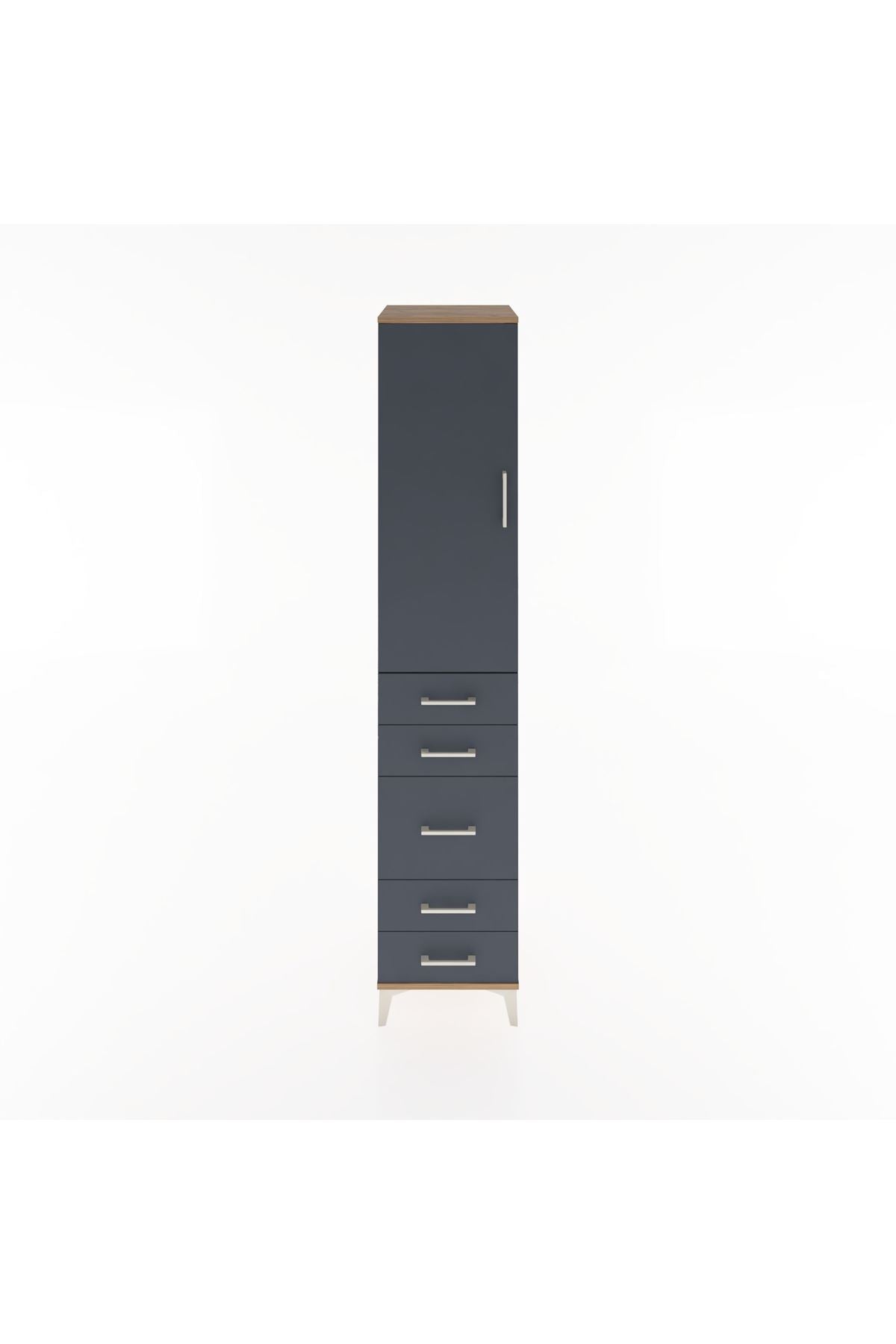 Hyperion Dolap 2 Raflı 5 Çekmeceli Tek Askılı 44x44x221 Çam-Antrasit