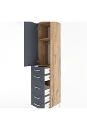 Hyperion Dolap 2 Raflı 5 Çekmeceli Tek Askılı 44x44x221 Çam-Antrasit