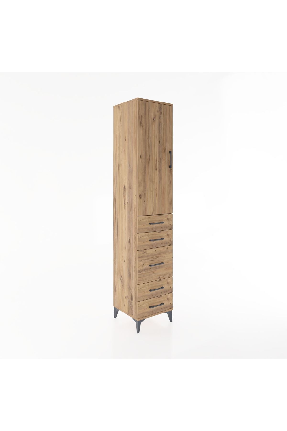 Hyperion Dolap 2 Raflı 5 Çekmeceli Tek Askılı 44x44x221 Çam-Çam