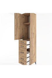 Hyperion Dolap 2 Raflı 5 Çekmeceli Tek Askılı 44x44x221 Çam-Çam