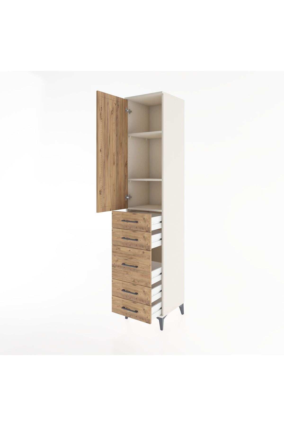 Hyperion Dolap 3 Raflı 5 Çekmeceli Tek Kapaklı 44x44x221 Aytaşı-Çam