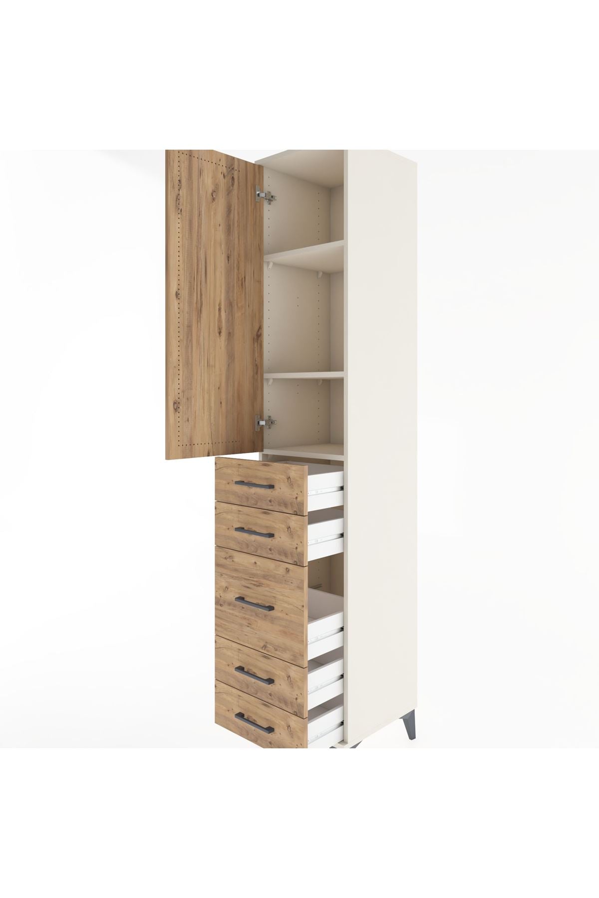 Hyperion Dolap 3 Raflı 5 Çekmeceli Tek Kapaklı 44x44x221 Aytaşı-Çam