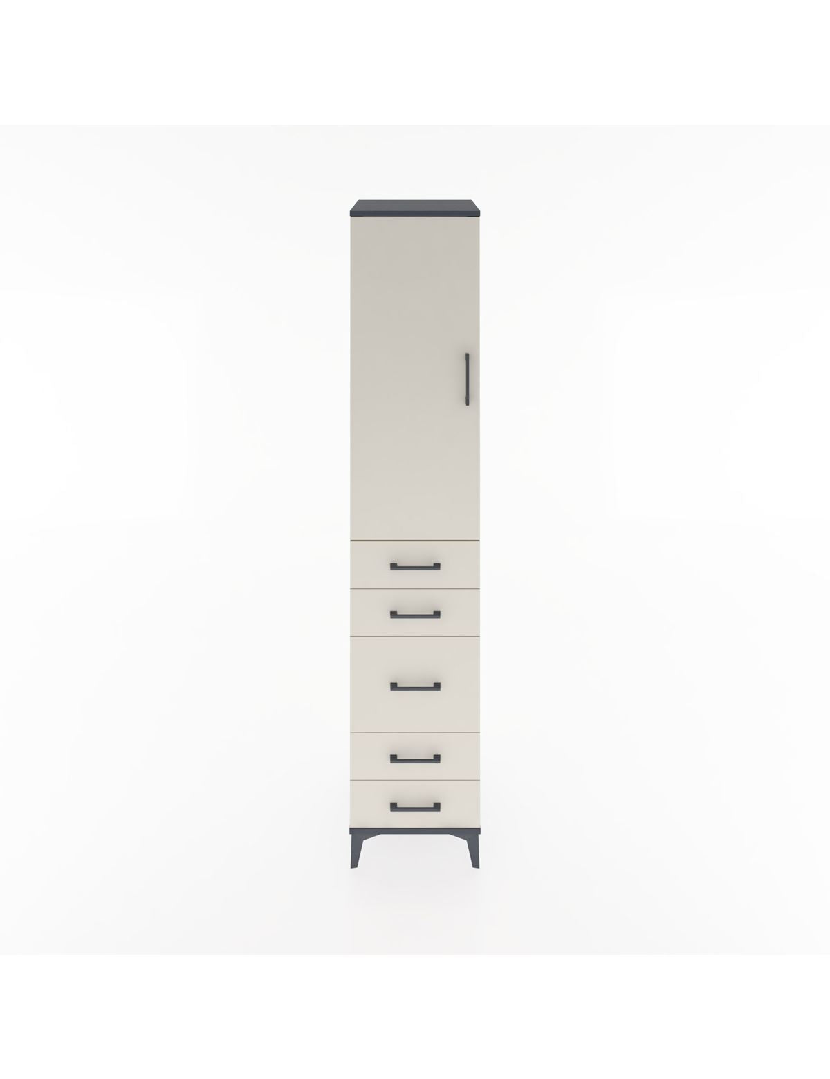 Hyperion Dolap 3 Raflı 5 Çekmeceli Tek Kapaklı 44x44x221 Antrasit-Aytaşı