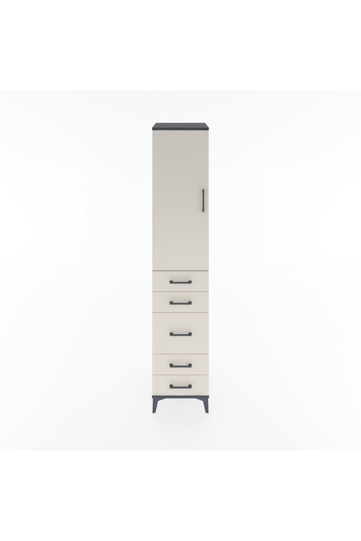 Hyperion Dolap 3 Raflı 5 Çekmeceli Tek Kapaklı 44x44x221 Antrasit-Aytaşı