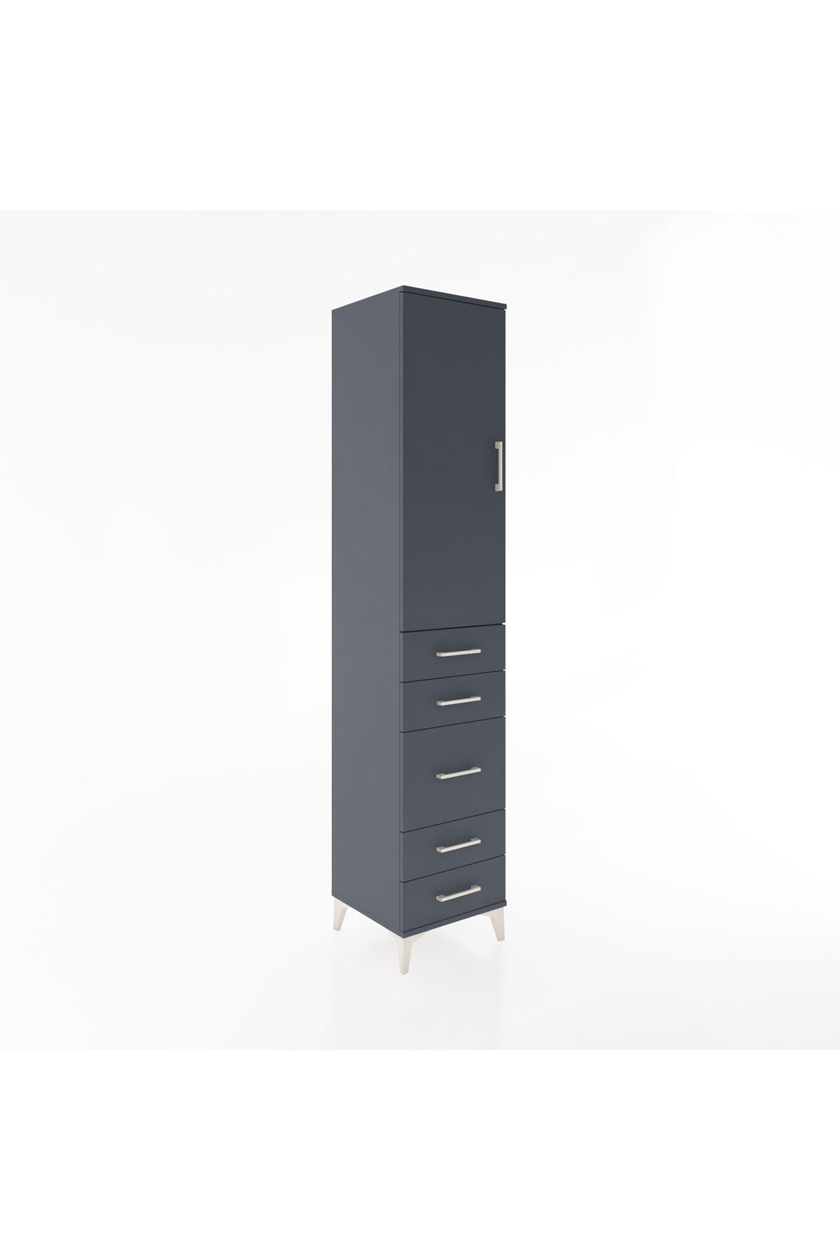 Hyperion Dolap 3 Raflı 5 Çekmeceli Tek Kapaklı 44x44x221 Antrasit-Antrasit