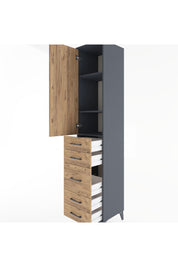 Hyperion Dolap 3 Raflı 5 Çekmeceli Tek Kapaklı 44x44x221 Antrasit-Çam