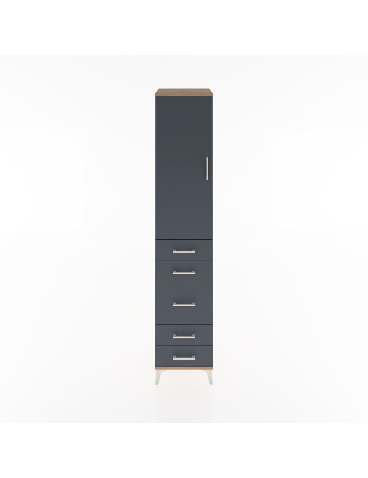 Hyperion Dolap 3 Raflı 5 Çekmeceli Tek Kapaklı 44x44x221 Çam-Antrasit