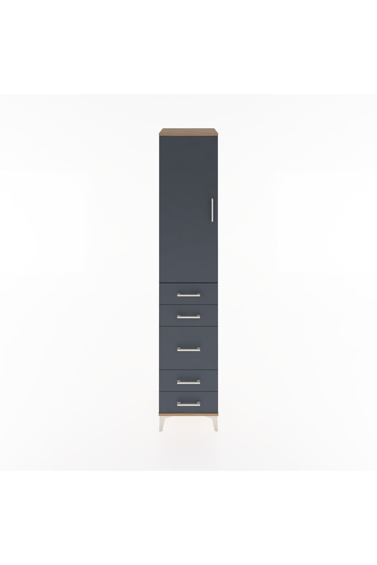 Hyperion Dolap 3 Raflı 5 Çekmeceli Tek Kapaklı 44x44x221 Çam-Antrasit