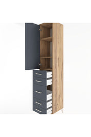 Hyperion Dolap 3 Raflı 5 Çekmeceli Tek Kapaklı 44x44x221 Çam-Antrasit