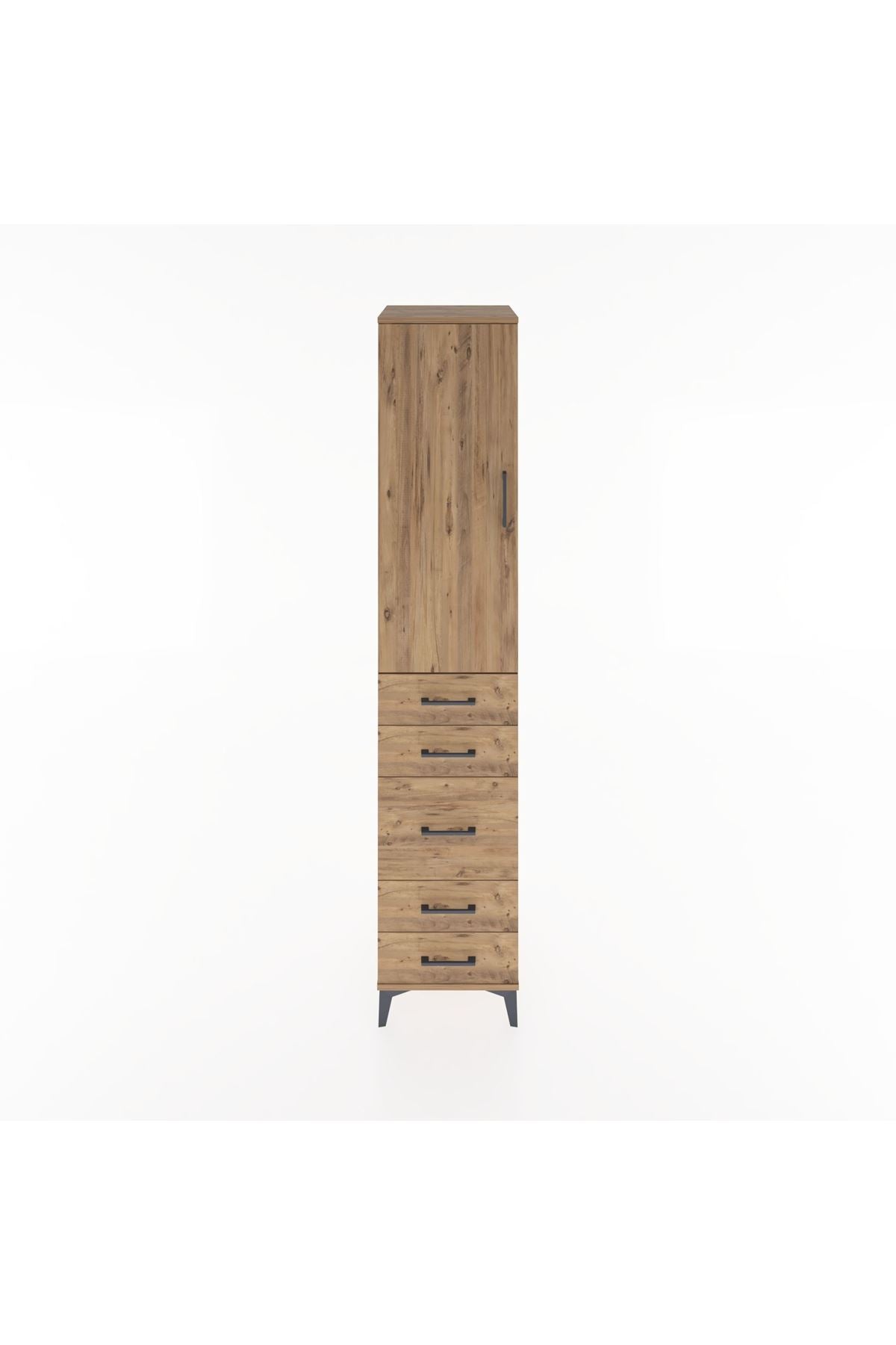 Hyperion Dolap 3 Raflı 5 Çekmeceli Tek Kapaklı 44x44x221 Çam-Çam