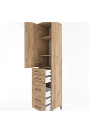 Hyperion Dolap 3 Raflı 5 Çekmeceli Tek Kapaklı 44x44x221 Çam-Çam