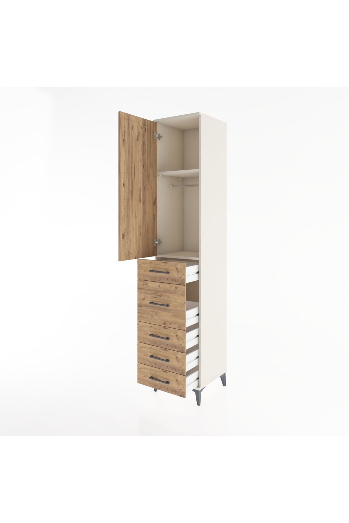 Hyperion Dolap 2 Raflı 5 Çekmeceli Tek Askılı 44x44x221 Aytaşı-Çam