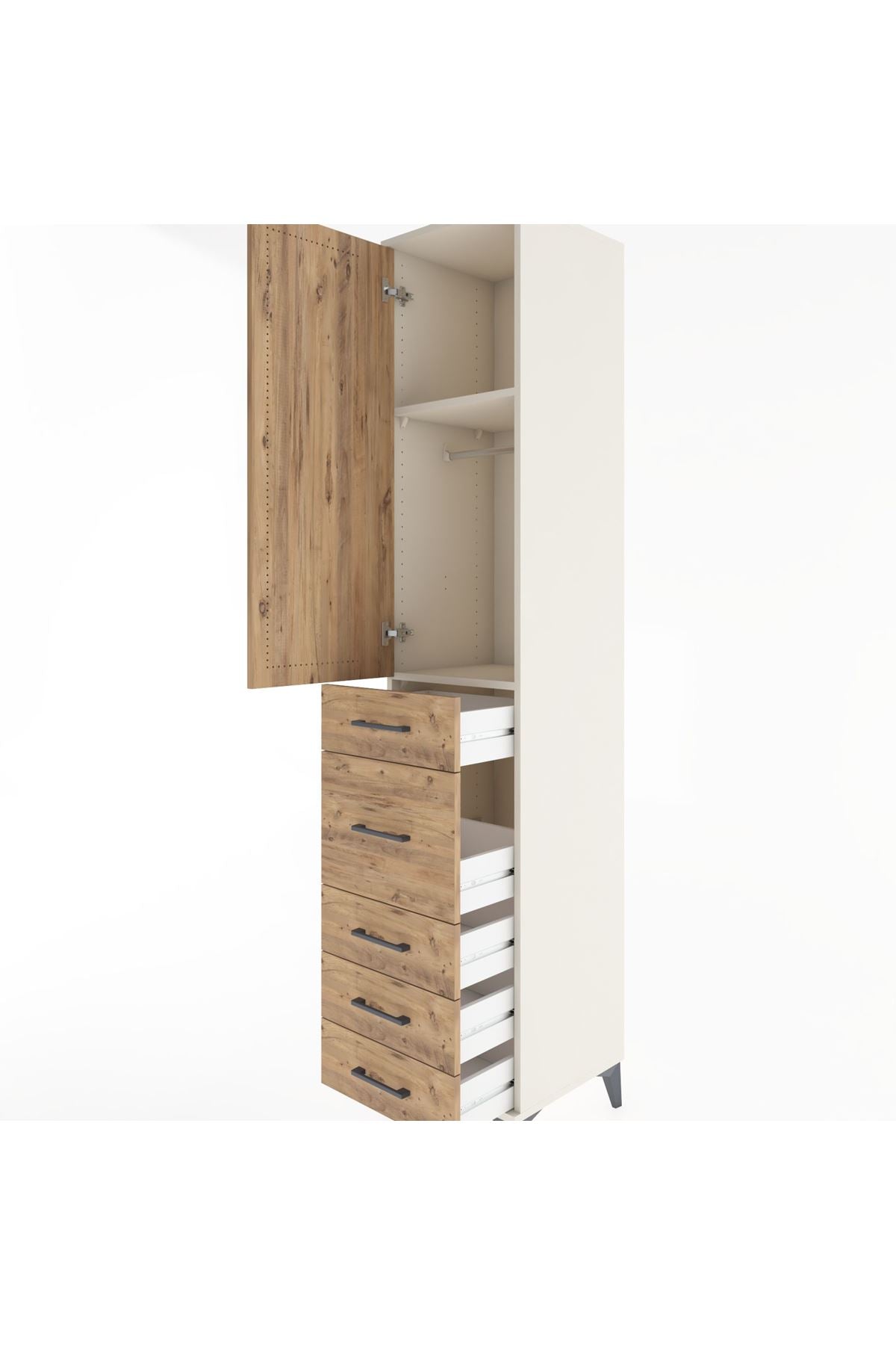 Hyperion Dolap 2 Raflı 5 Çekmeceli Tek Askılı 44x44x221 Aytaşı-Çam