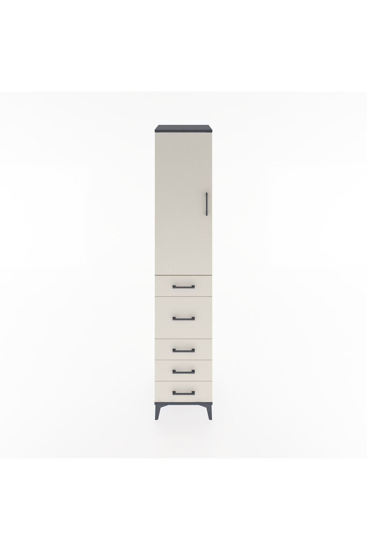 Hyperion Dolap 2 Raflı 5 Çekmeceli Tek Askılı 44x44x221 Antrasit-Aytaşı