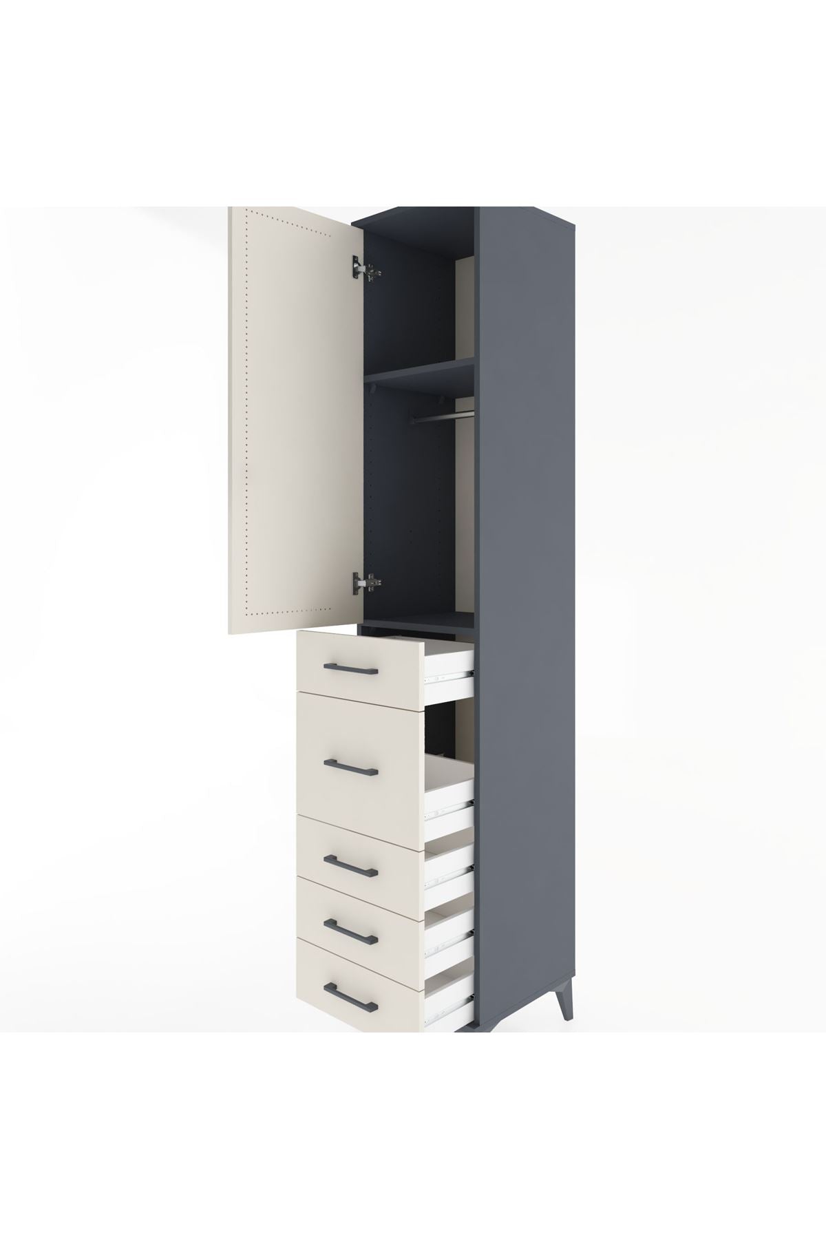 Hyperion Dolap 2 Raflı 5 Çekmeceli Tek Askılı 44x44x221 Antrasit-Aytaşı