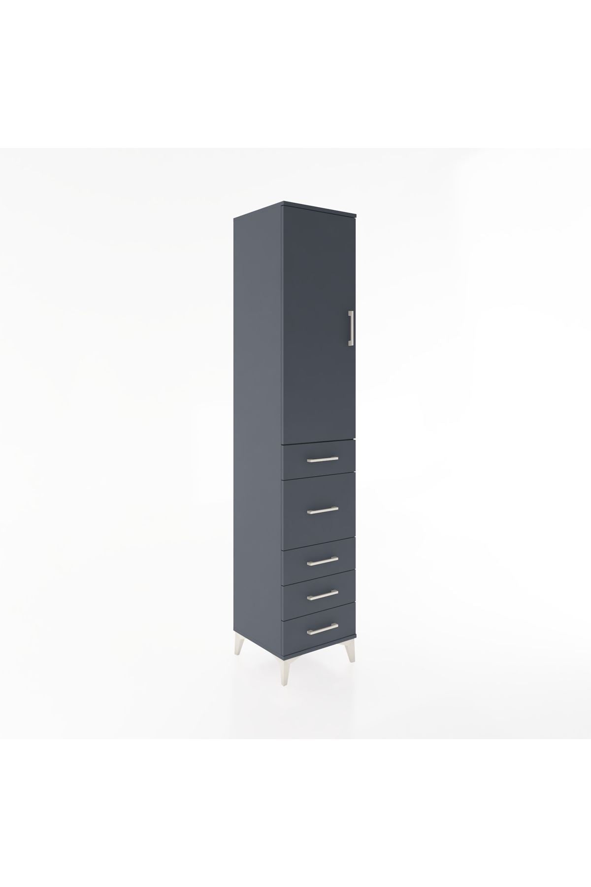 Hyperion Dolap 2 Raflı 5 Çekmeceli Tek Askılı 44x44x221 Antrasit-Antrasit