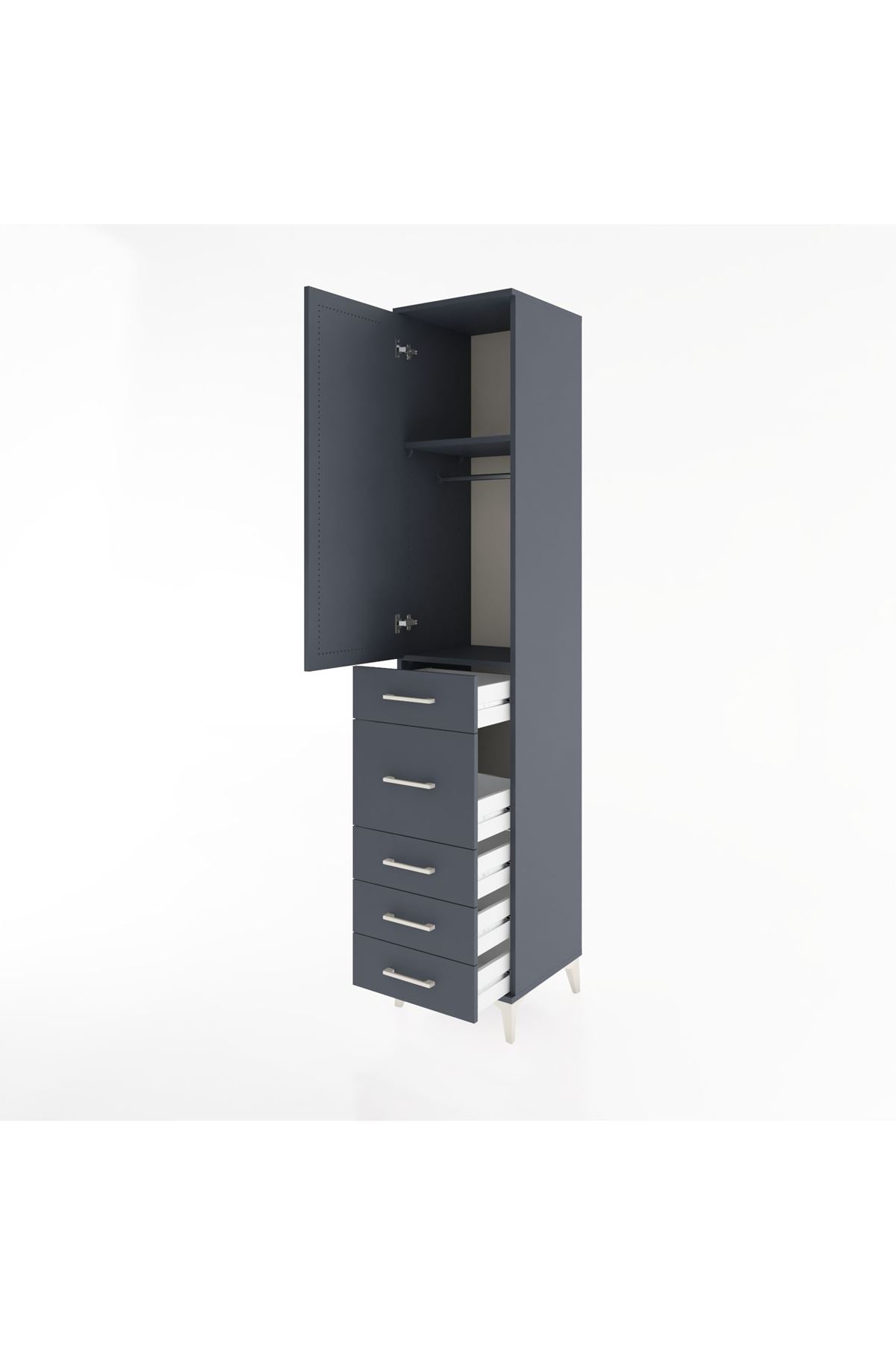 Hyperion Dolap 2 Raflı 5 Çekmeceli Tek Askılı 44x44x221 Antrasit-Antrasit