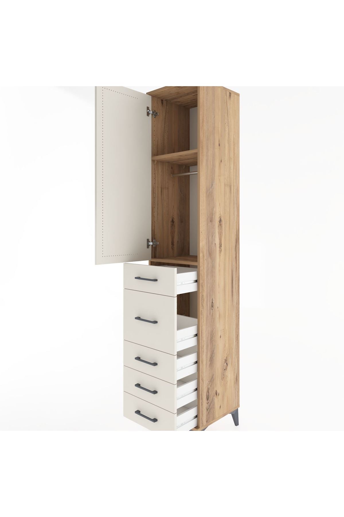 Hyperion Dolap 2 Raflı 5 Çekmeceli Tek Askılı 44x44x221 Çam-Aytaşı