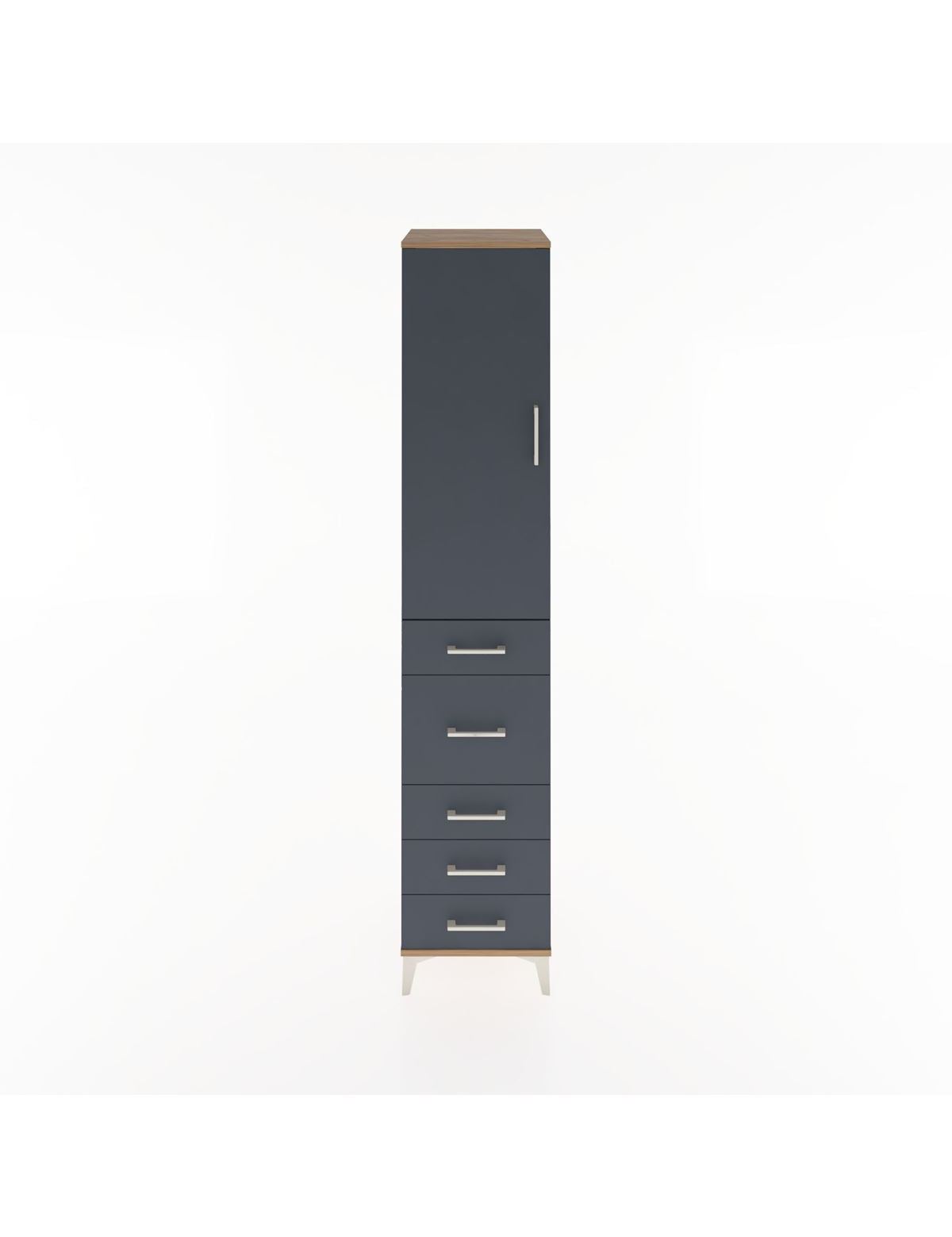 Hyperion Dolap 2 Raflı 5 Çekmeceli Tek Askılı 44x44x221 Çam-Antrasit