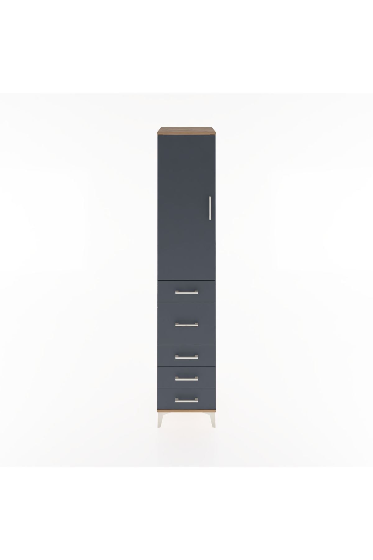 Hyperion Dolap 2 Raflı 5 Çekmeceli Tek Askılı 44x44x221 Çam-Antrasit