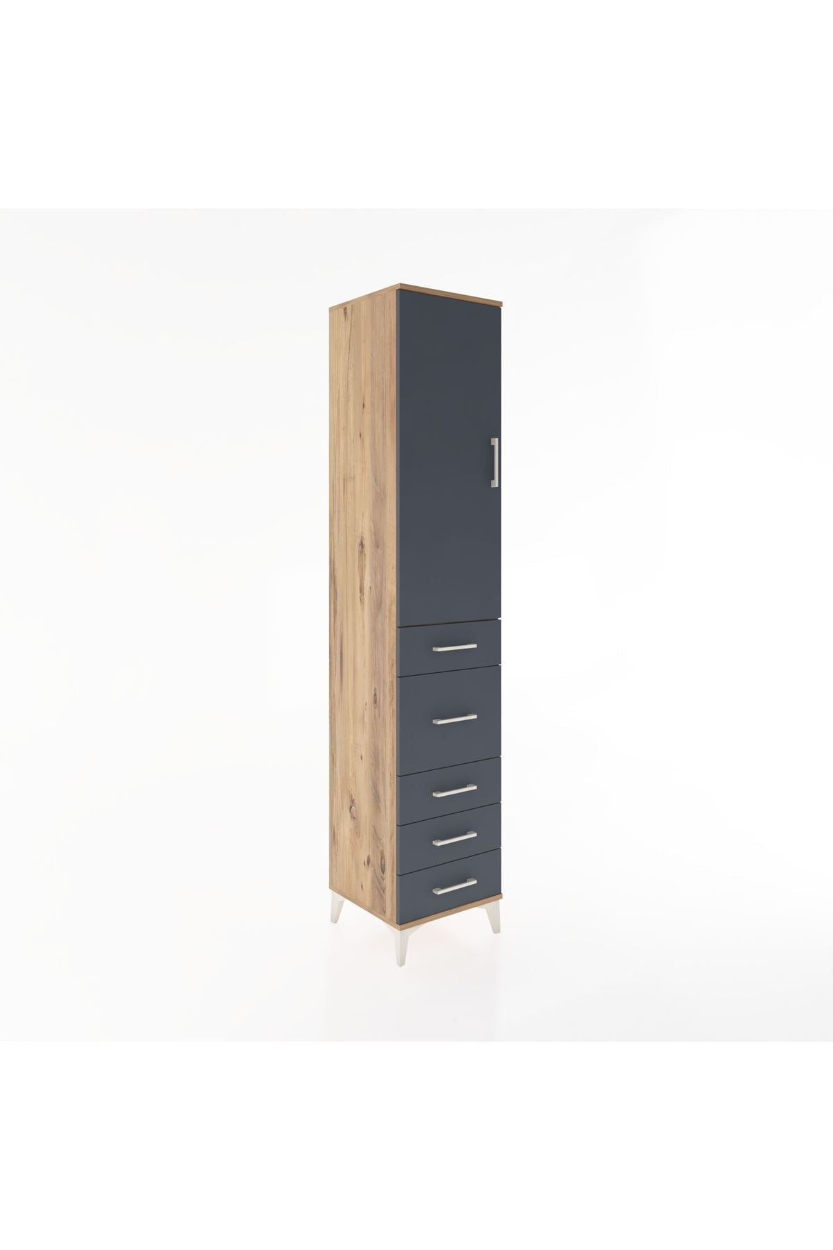 Hyperion Dolap 2 Raflı 5 Çekmeceli Tek Askılı 44x44x221 Çam-Antrasit