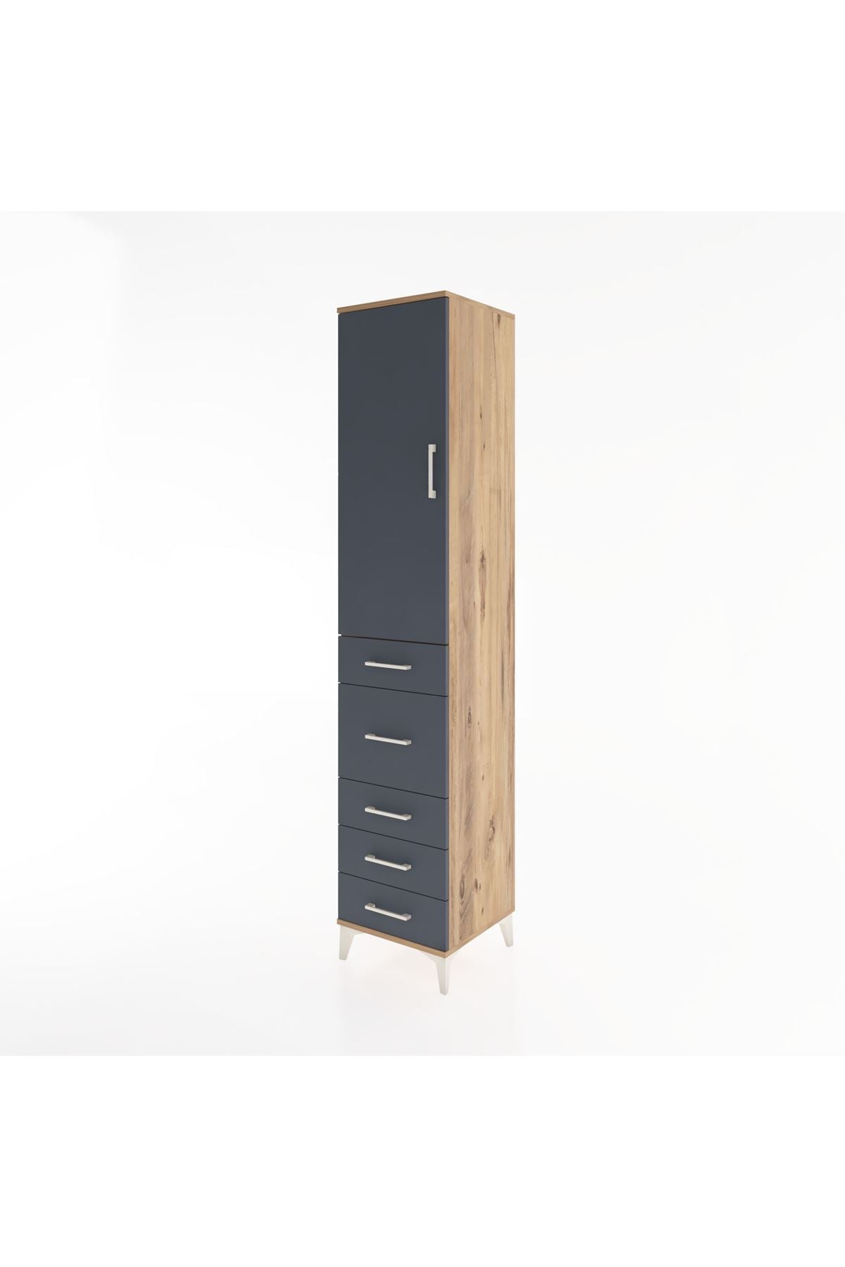 Hyperion Dolap 2 Raflı 5 Çekmeceli Tek Askılı 44x44x221 Çam-Antrasit