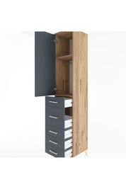Hyperion Dolap 2 Raflı 5 Çekmeceli Tek Askılı 44x44x221 Çam-Antrasit