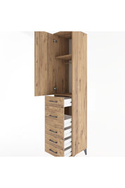 Hyperion Dolap 2 Raflı 5 Çekmeceli Tek Askılı 44x44x221 Çam-Çam