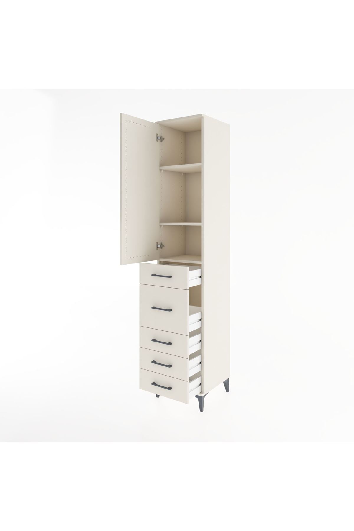 Hyperion Dolap 3 Raflı 5 Çekmeceli Tek Kapaklı 44x44x221 Aytaşı-Aytaşı