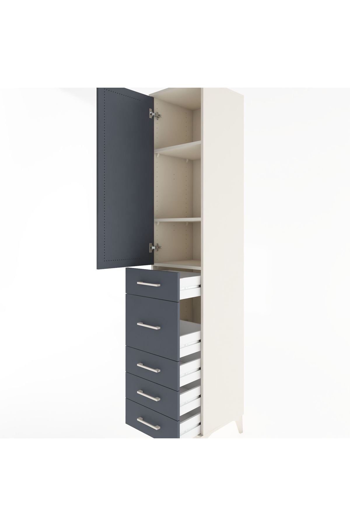 Hyperion Dolap 3 Raflı 5 Çekmeceli Tek Kapaklı 44x44x221 Aytaşı-Antrasit