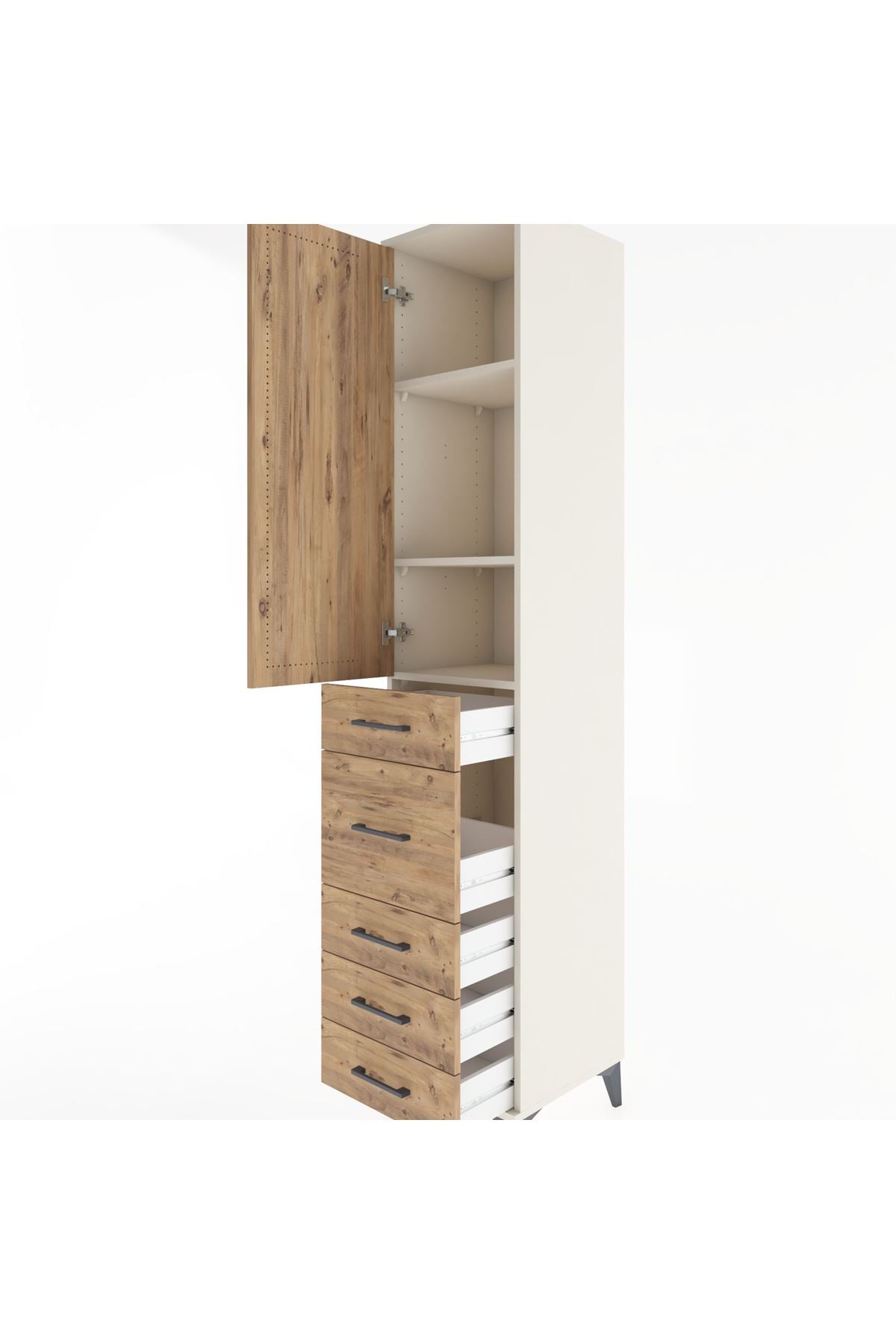 Hyperion Dolap 3 Raflı 5 Çekmeceli Tek Kapaklı 44x44x221 Aytaşı-Çam