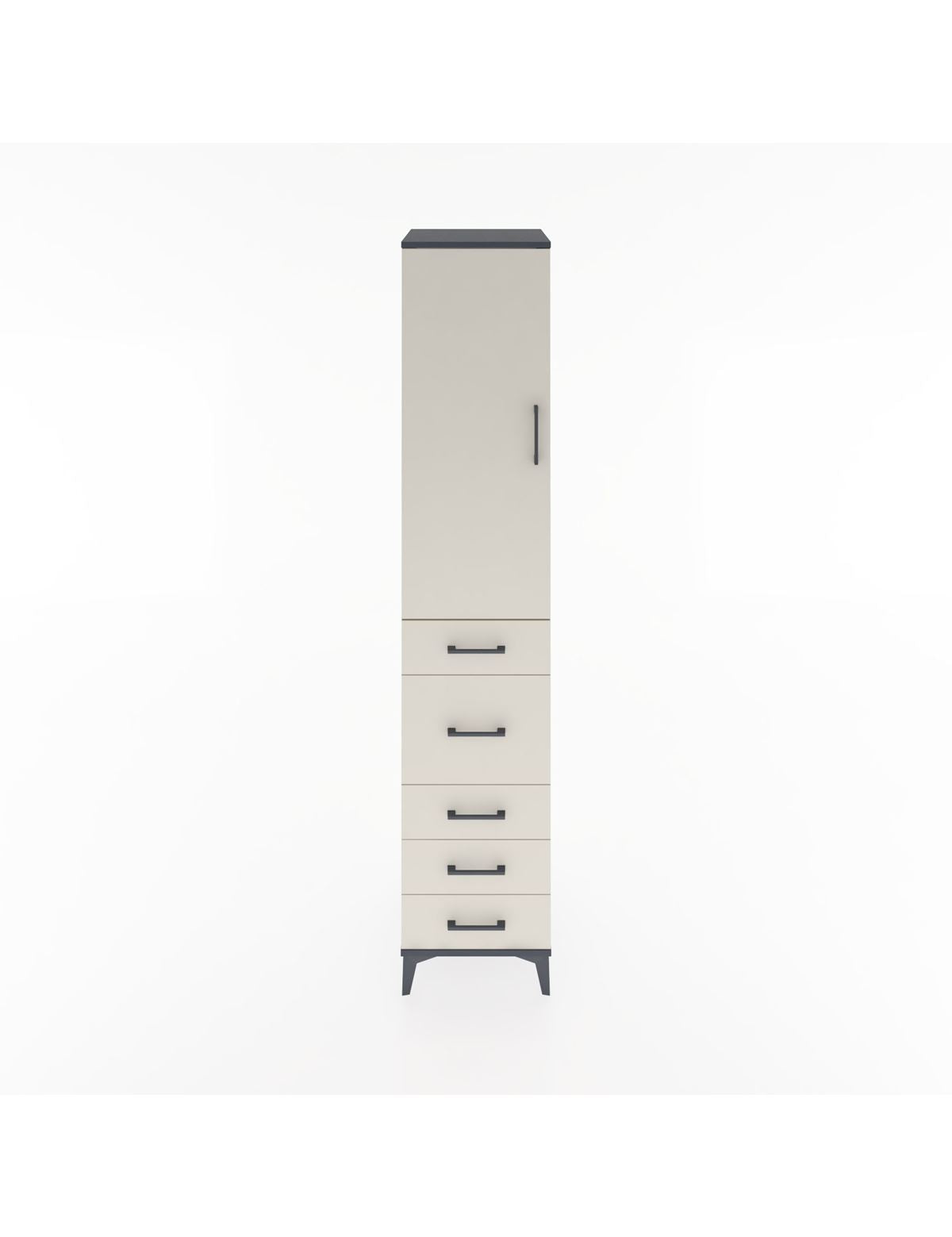 Hyperion Dolap 3 Raflı 5 Çekmeceli Tek Kapaklı 44x44x221 Antrasit-Aytaşı