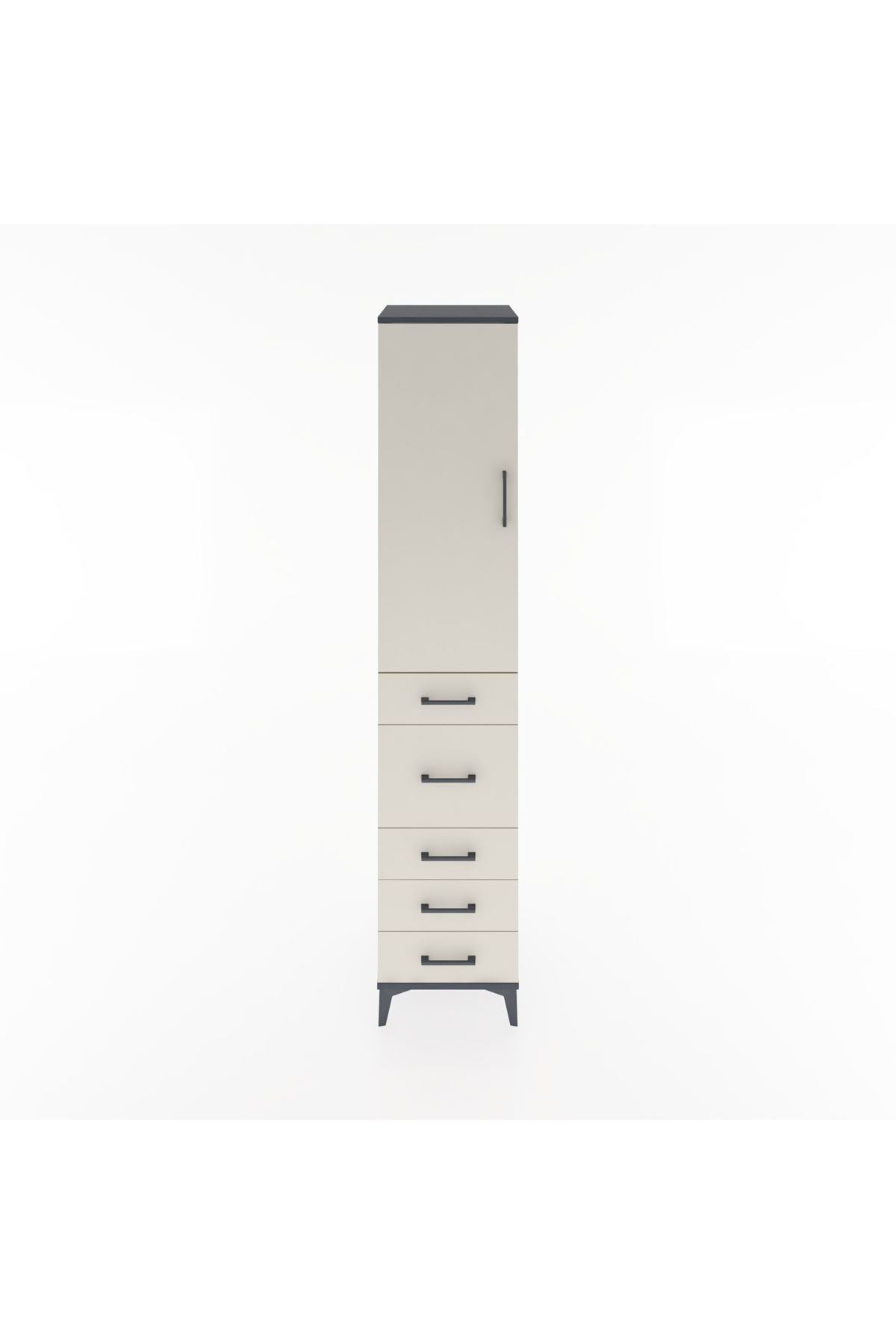 Hyperion Dolap 3 Raflı 5 Çekmeceli Tek Kapaklı 44x44x221 Antrasit-Aytaşı